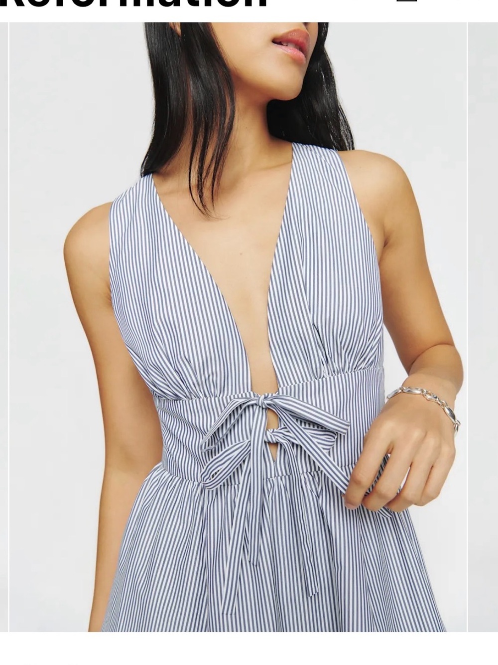 Reformation Alvin Dress NWT Pale Blue Sleeveless Midi Dress with Front Tie - Picture 4 of 9